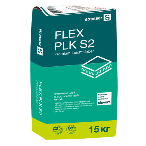 FLEX PLK S2 Плиточный клей высокоэластичный легкий, белый (С2 ТЕ S2), 15кг
